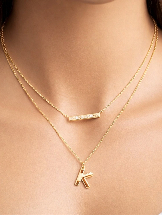 Jewelry - Elegant Gold-Tone Layered Initial Necklace, Stylish Personalized Women's Jewelry